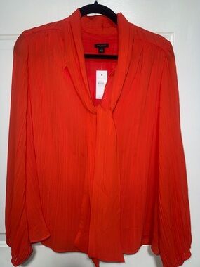 Ann Taylor Bright Orange Tie-Neck Blouse